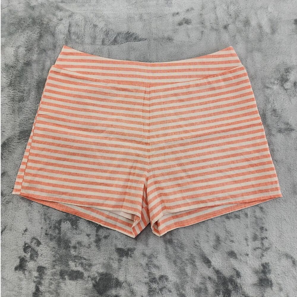 Bo Bel Shorts Womens L Orange Cream Striped High Waist Exposed Back Zip Cotton